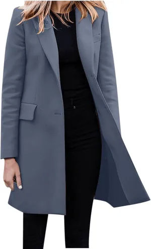cooki Trench Coat for Women Casual Womens Winter Coats Lapel Cardigan Pea Coats Warm Overcoats Fall Long Blazer Jackets