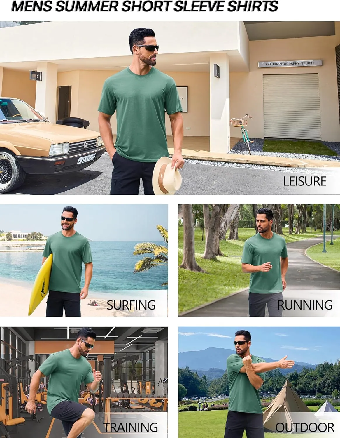 Cotrasen Men's T-Shirt Curve Hem UPF 50  Moisture Wicking Cooling Short Sleeve Casual Slightly Loose Solid Basic Tee Tops