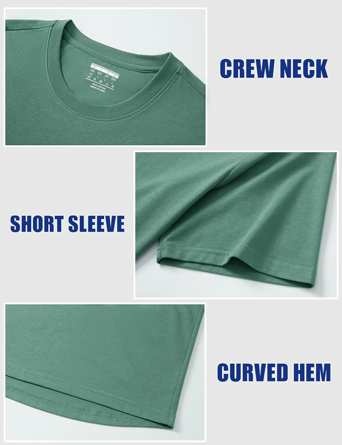 Cotrasen Men's T-Shirt Curve Hem UPF 50  Moisture Wicking Cooling Short Sleeve Casual Slightly Loose Solid Basic Tee Tops