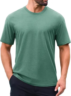 Cotrasen Men's T-Shirt Curve Hem UPF 50  Moisture Wicking Cooling Short Sleeve Casual Slightly Loose Solid Basic Tee Tops