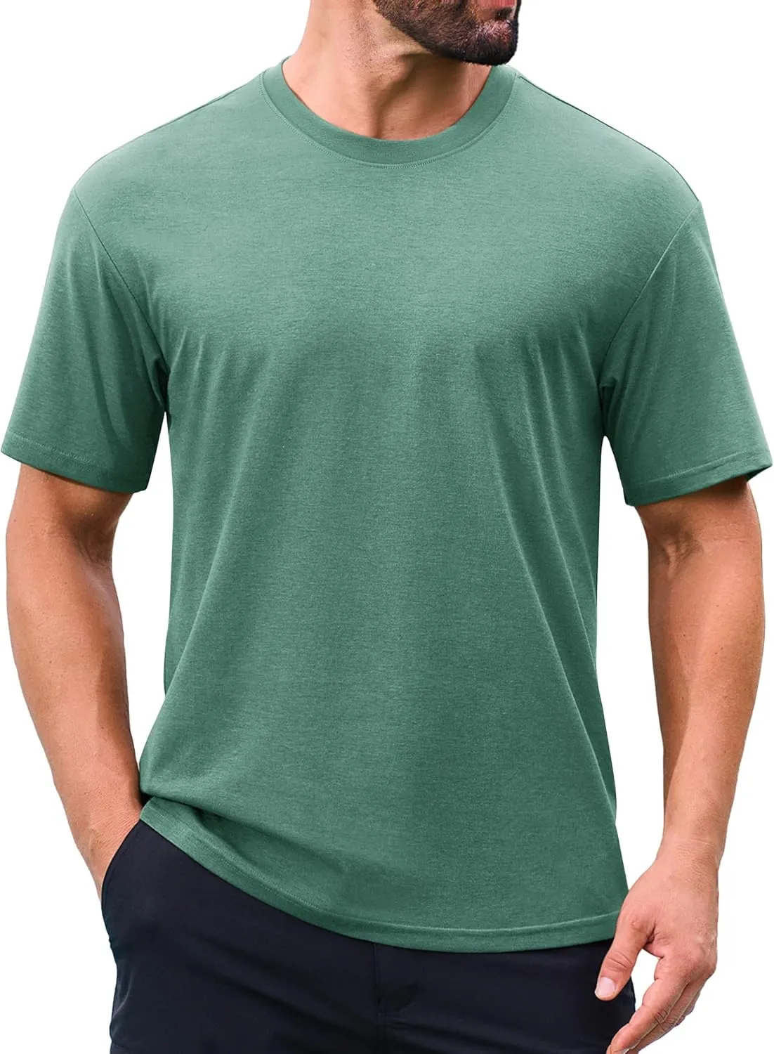 Cotrasen Men's T-Shirt Curve Hem UPF 50  Moisture Wicking Cooling Short Sleeve Casual Slightly Loose Solid Basic Tee Tops