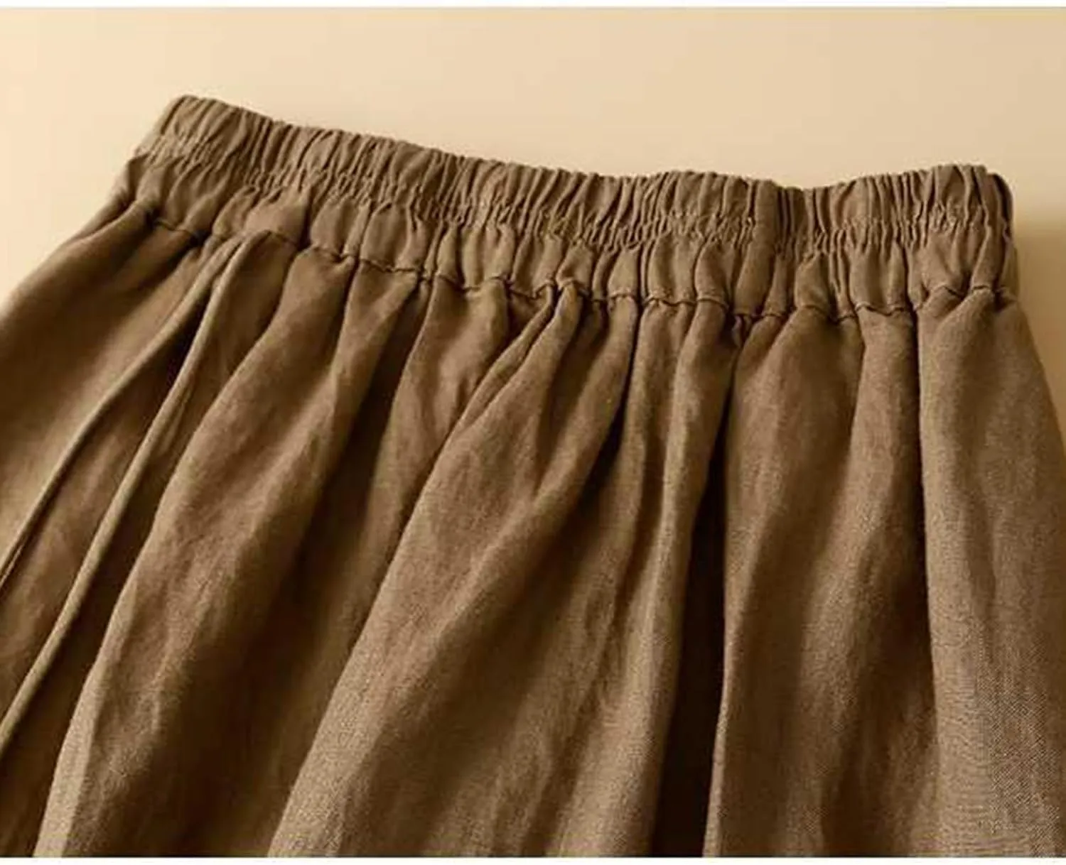 Cotton Linen Skirts for Women Summer Elastic High Waisted Ruffled Flowy Midi Skirt Casual Summer Ruched Loose Skorts