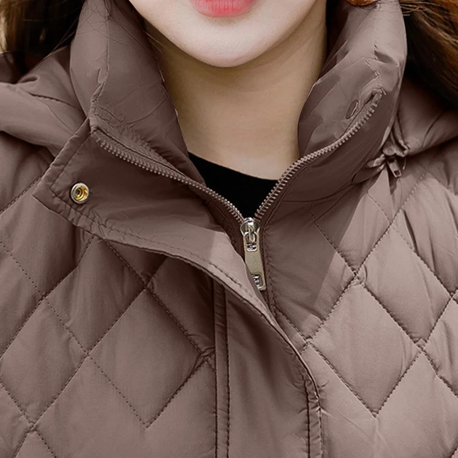 Cotton-Padded Gilet for Women Diamond Sleeveless Hooded Vest Lightweight Stand Collar Zip Up Open Thicken Waistcoat