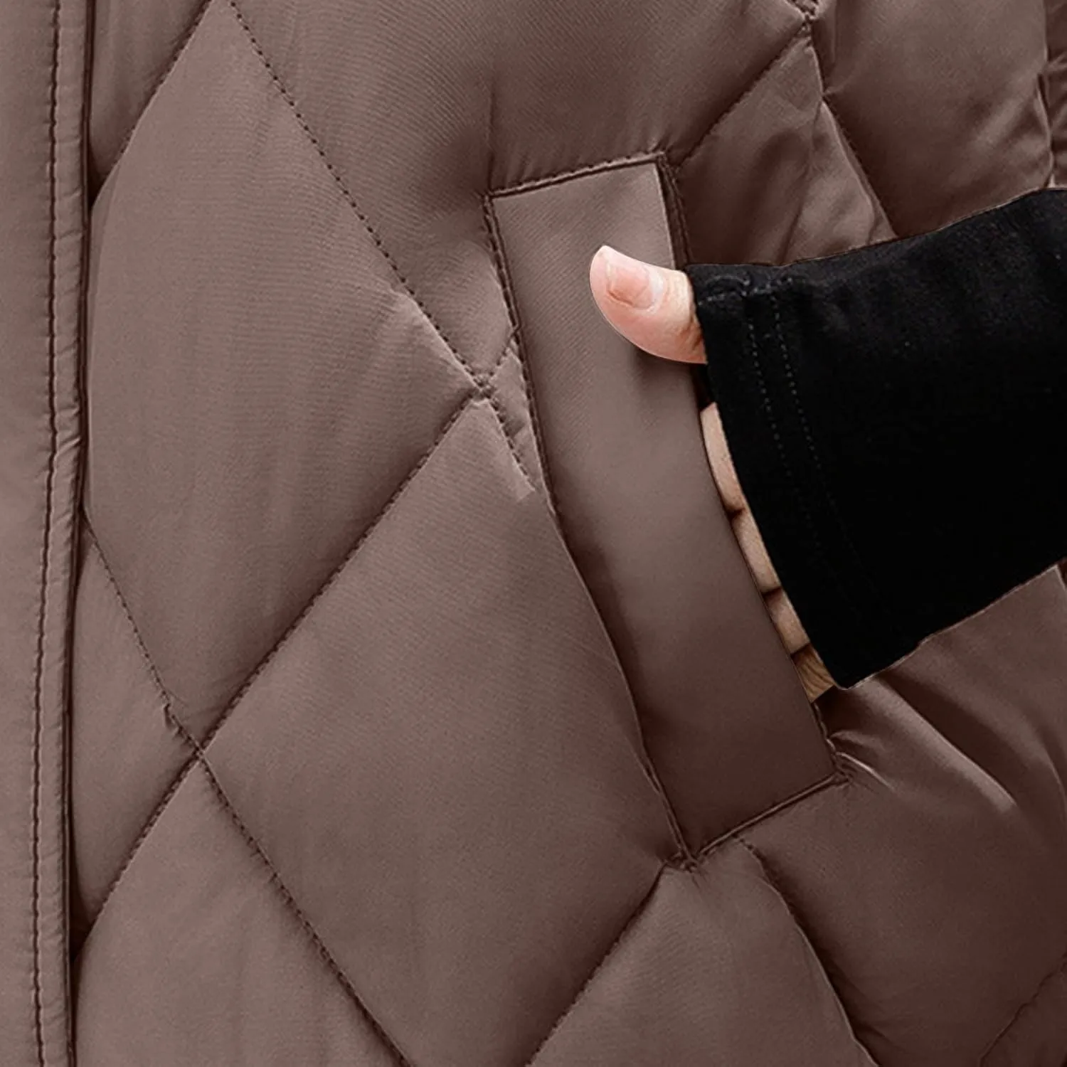 Cotton-Padded Gilet for Women Diamond Sleeveless Hooded Vest Lightweight Stand Collar Zip Up Open Thicken Waistcoat