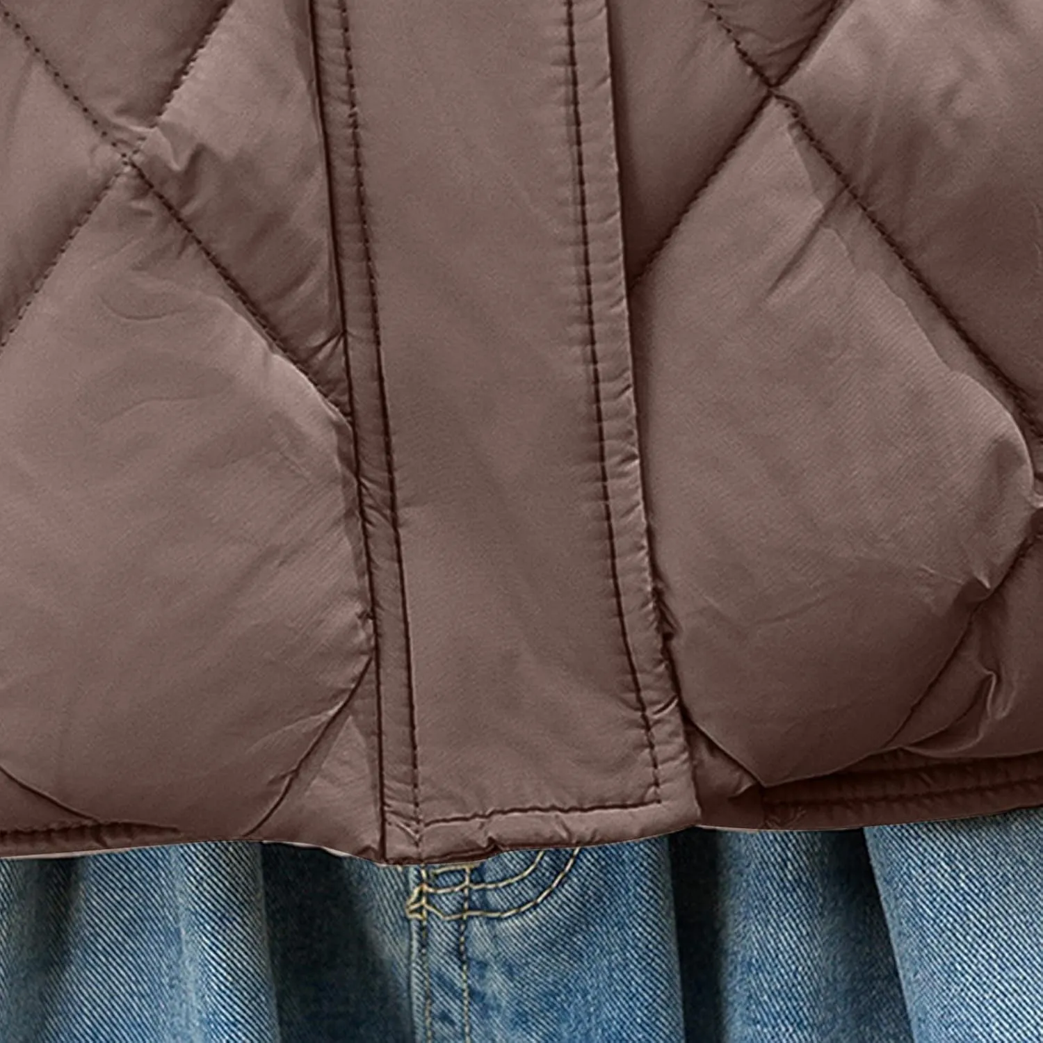 Cotton-Padded Gilet for Women Diamond Sleeveless Hooded Vest Lightweight Stand Collar Zip Up Open Thicken Waistcoat