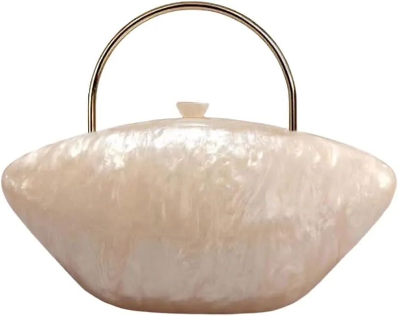 Cute Acrylic Shell Shaped Clutch Purse Small Evening Handbags for Women Wedding Party Prom CrossBody Bag