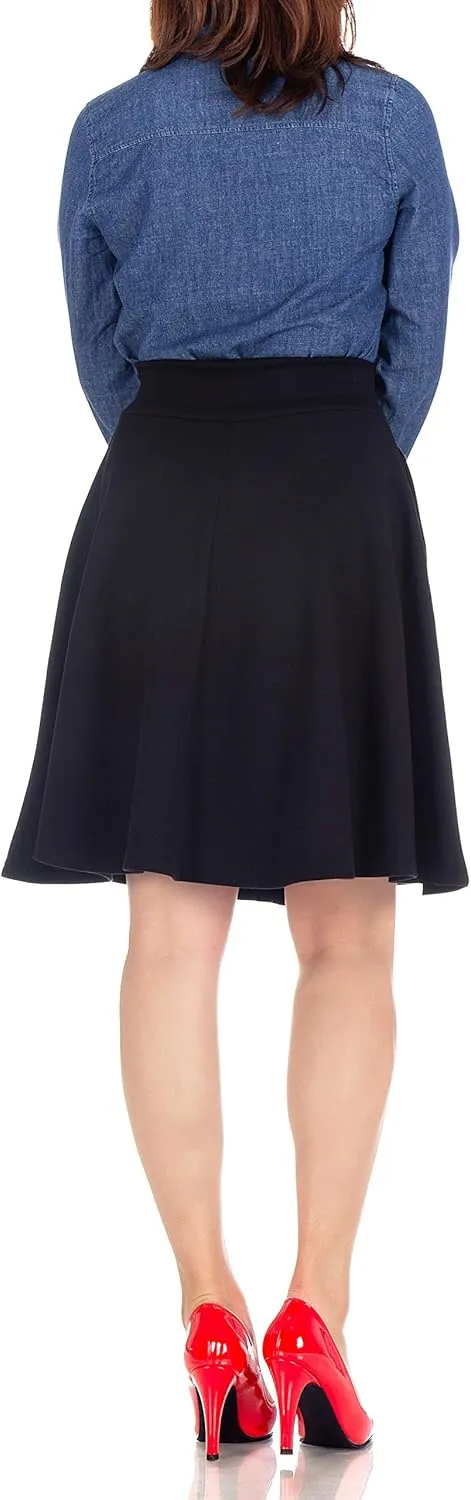 Dani's Choice High-Waisted Cotton Blend Skirt with Pockets - Knee Length A-line Flare for Business and Casual Wear