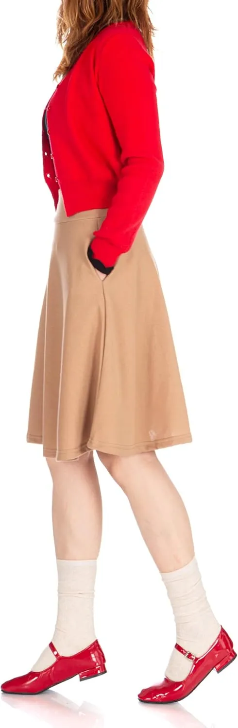 Dani's Choice High-Waisted Cotton Blend Skirt with Pockets - Knee Length A-line Flare for Business and Casual Wear