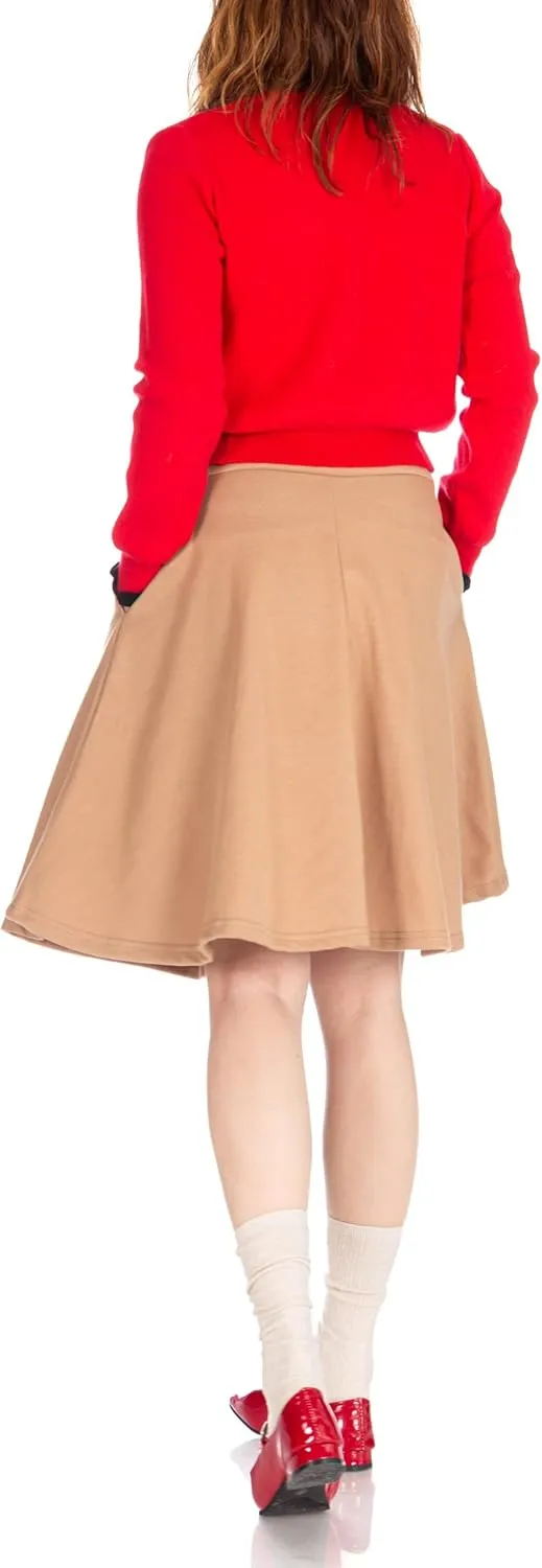 Dani's Choice High-Waisted Cotton Blend Skirt with Pockets - Knee Length A-line Flare for Business and Casual Wear
