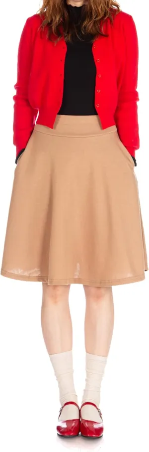 Dani's Choice High-Waisted Cotton Blend Skirt with Pockets - Knee Length A-line Flare for Business and Casual Wear