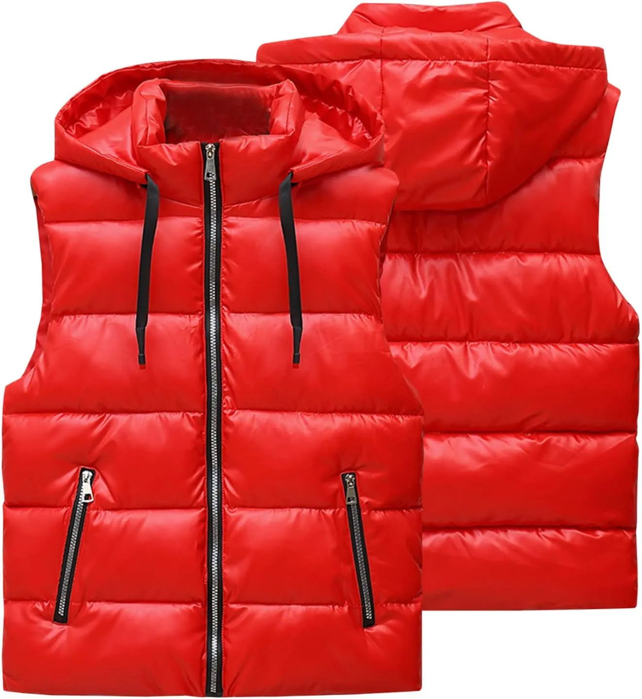 Dgoopd Puffer Vest Men Shiny Hooded Reflective Down Jacket Padded Jacket Vest Thick Quilted Puffer Coat Winter Warm Vest