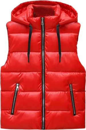 Dgoopd Puffer Vest Men Shiny Hooded Reflective Down Jacket Padded Jacket Vest Thick Quilted Puffer Coat Winter Warm Vest