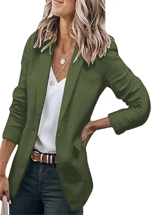 DIACACY Women's Lapel Open Front Work Blazer One Button Long Sleeve Jackets Office Solid Color Cardigan with Pockets
