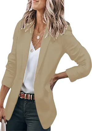 DIACACY Women's Lapel Open Front Work Blazer One Button Long Sleeve Jackets Office Solid Color Cardigan with Pockets