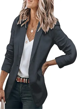 DIACACY Women's Lapel Open Front Work Blazer One Button Long Sleeve Jackets Office Solid Color Cardigan with Pockets