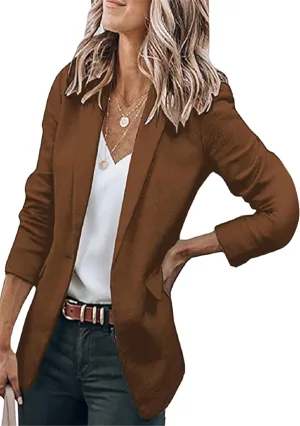 DIACACY Women's Lapel Open Front Work Blazer One Button Long Sleeve Jackets Office Solid Color Cardigan with Pockets