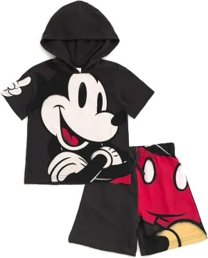 Disney Hooded T-Shirt and French Terry Shorts Outfit Set Toddler to Big Kid Sizes (2T - 10-12)