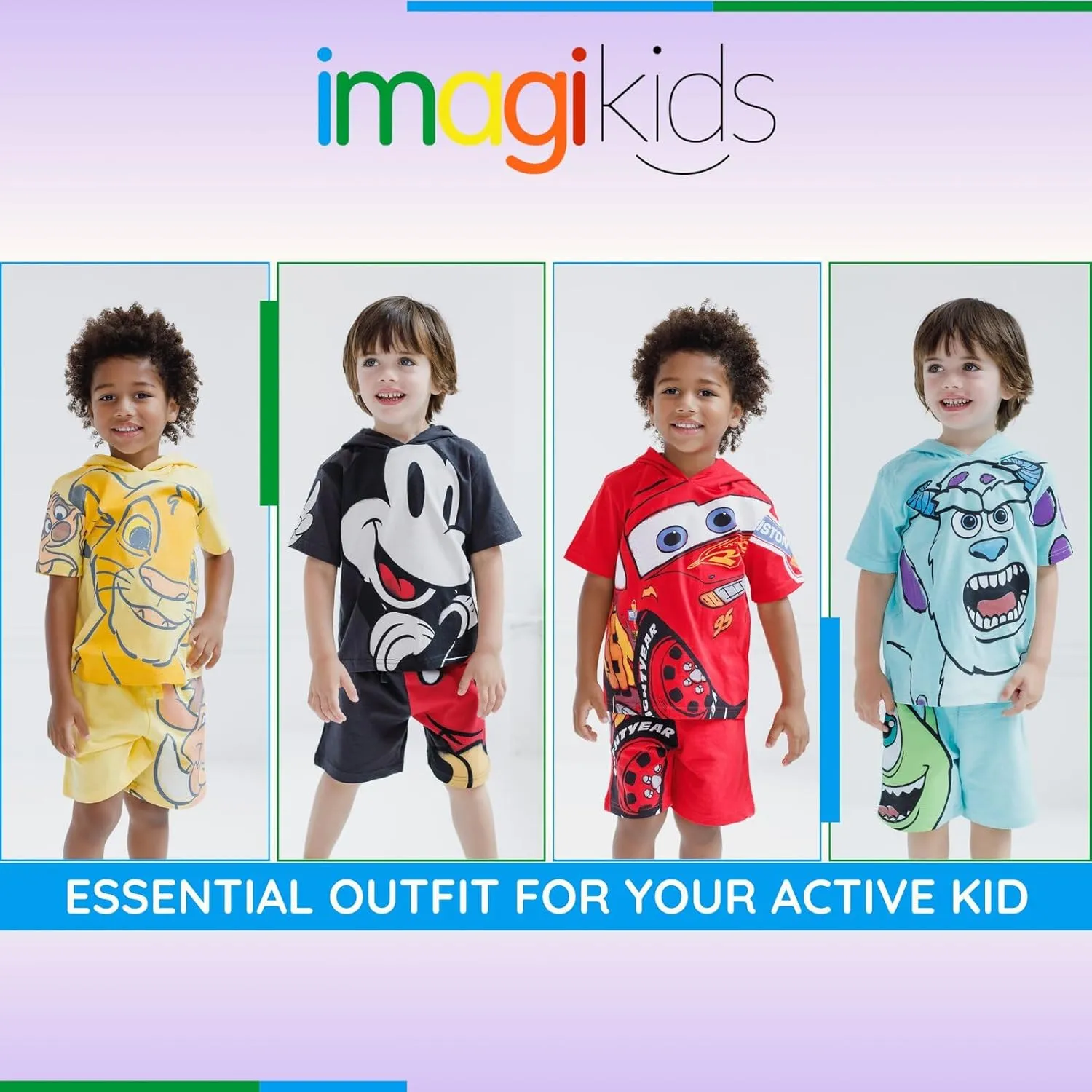 Disney Hooded T-Shirt and French Terry Shorts Outfit Set Toddler to Big Kid Sizes (2T - 10-12)