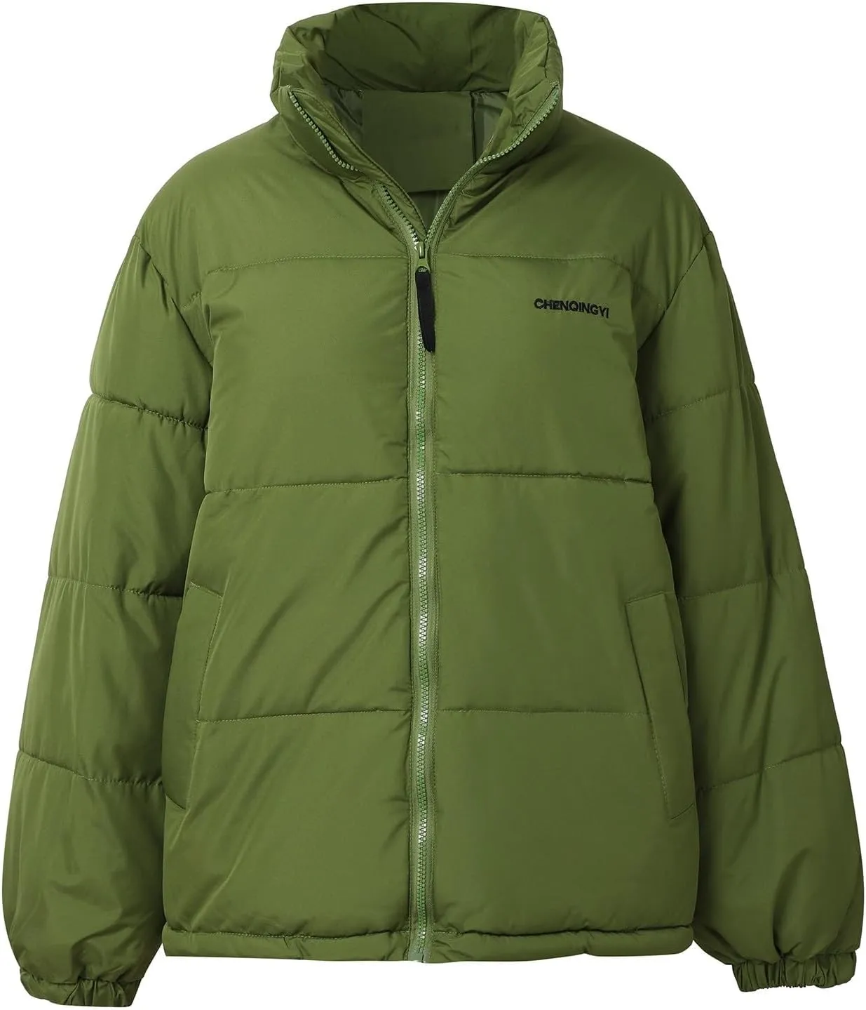 Down Jackets for Women Winter Solid Color Long Sleeve Stand Collar Padded Jacket Loose Fit Lightweight Warm Coats