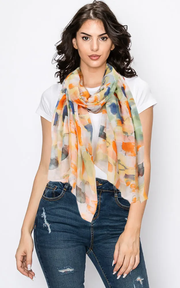 EAS9697 Floral Water Color Print Oblong Scarf