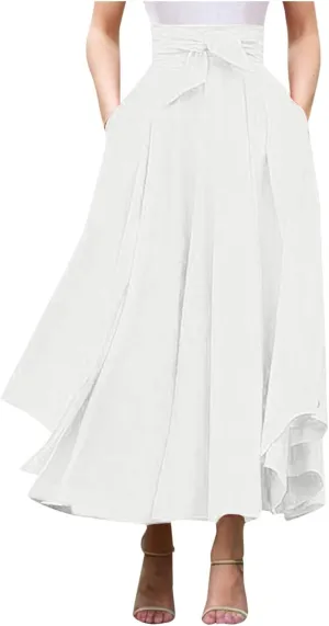 Elegant High Waist Skirt for Women Casual Bohemian Maxi Skirt with Pockets Asymmetrical Hem Womens Denim Skirts