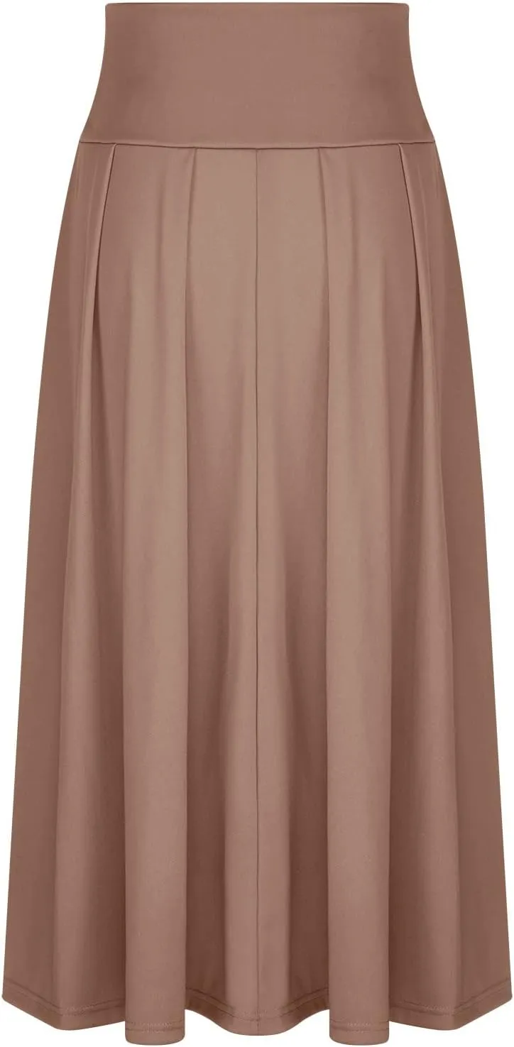 Elegant High Waisted Skirts for Women Elastic A Line Flared Skirt Stretchy Pleated Midi Skirts Ankle Length Skirt