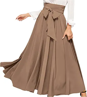 Elegant High Waisted Skirts for Women Elastic A Line Flared Skirt Stretchy Pleated Midi Skirts Ankle Length Skirt
