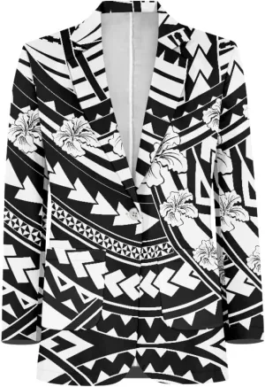 ENLACHIC Men's Casual Blazer Jackets Polynesian Floral Printed Long Sleeve Lapel One Button Business Suit Jacket