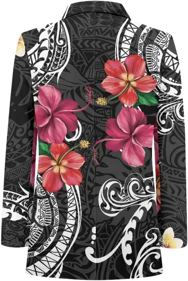 ENLACHIC Men's Casual Blazer Jackets Polynesian Floral Printed Long Sleeve Lapel One Button Business Suit Jacket