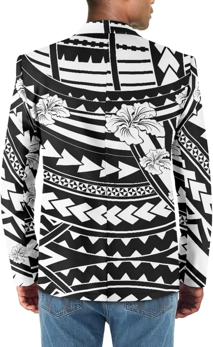 ENLACHIC Men's Casual Blazer Jackets Polynesian Floral Printed Long Sleeve Lapel One Button Business Suit Jacket