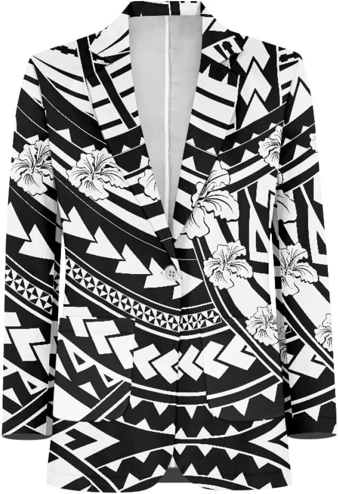 ENLACHIC Men's Casual Blazer Jackets Polynesian Floral Printed Long Sleeve Lapel One Button Business Suit Jacket