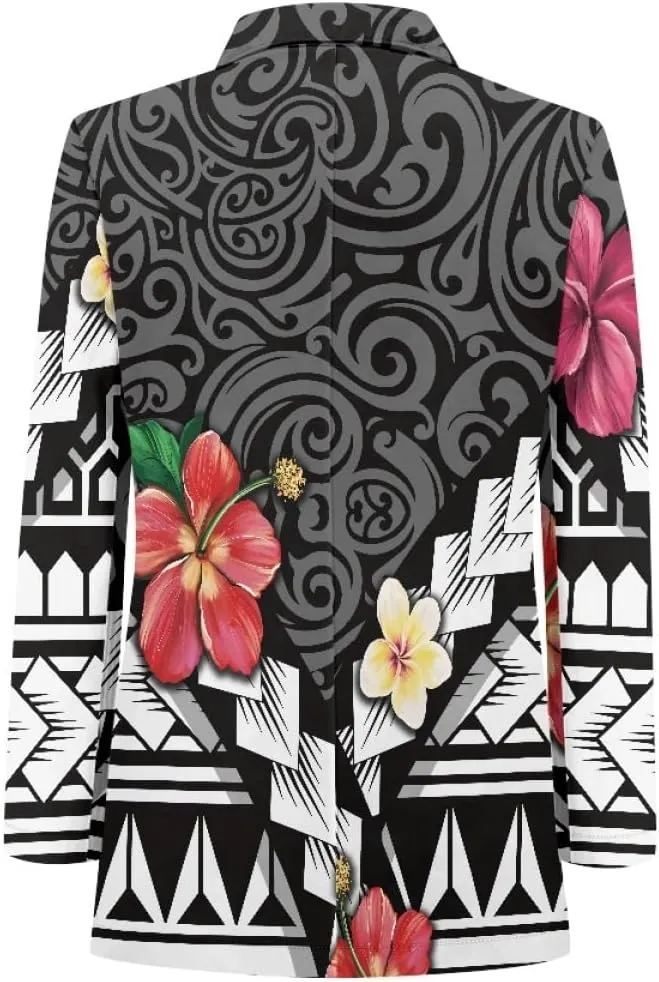 ENLACHIC Men's Casual Blazer Jackets Polynesian Floral Printed Long Sleeve Lapel One Button Business Suit Jacket