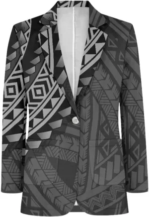 ENLACHIC Men's Casual Blazer Jackets Polynesian Floral Printed Long Sleeve Lapel One Button Business Suit Jacket