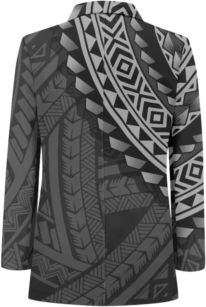 ENLACHIC Men's Casual Blazer Jackets Polynesian Floral Printed Long Sleeve Lapel One Button Business Suit Jacket