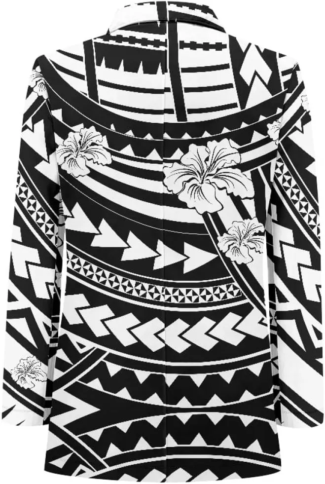 ENLACHIC Men's Casual Blazer Jackets Polynesian Floral Printed Long Sleeve Lapel One Button Business Suit Jacket