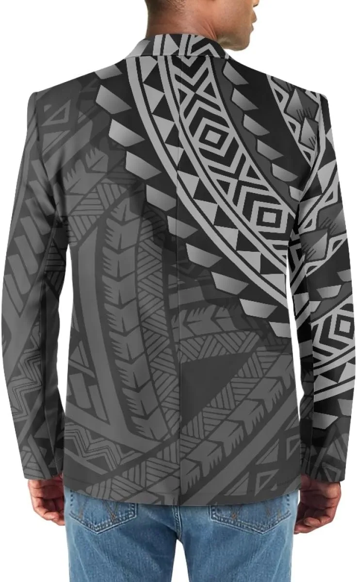 ENLACHIC Men's Casual Blazer Jackets Polynesian Floral Printed Long Sleeve Lapel One Button Business Suit Jacket