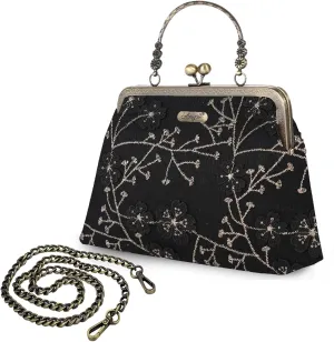 Evening Bag Vintage Purse Kiss Lock Purses and Handbags for Women Floral Canvas Handbag