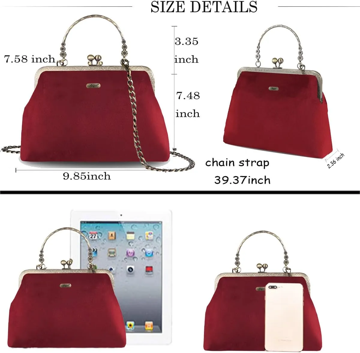 Evening Bag Vintage Purse Kiss Lock Purses and Handbags for Women Floral Canvas Handbag