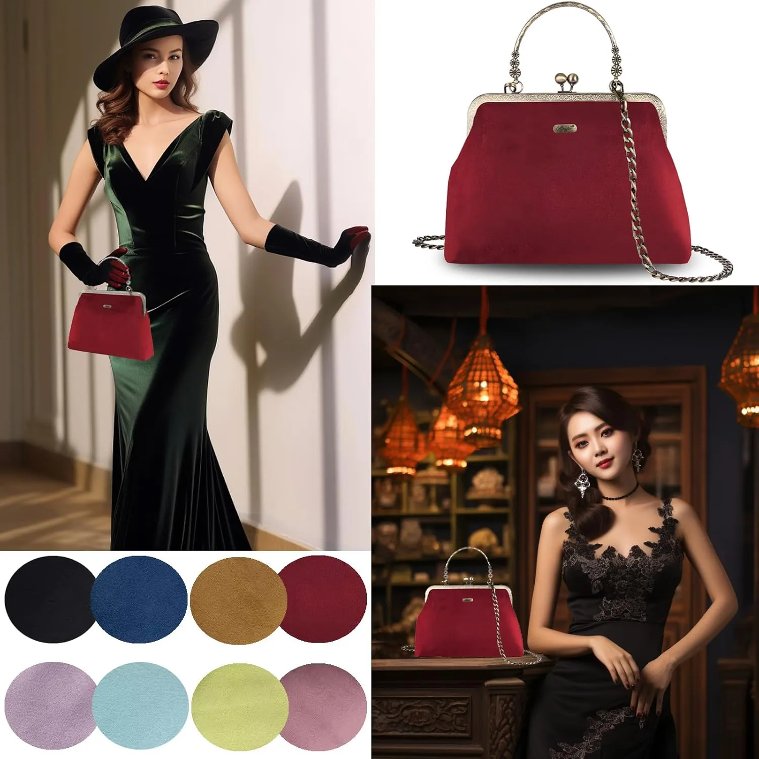 Evening Bag Vintage Purse Kiss Lock Purses and Handbags for Women Floral Canvas Handbag