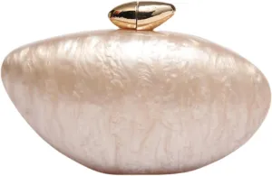 Evening Clutch Purse for Women, Trendy Acrylic Shiny Egg Handbag Cute Shell Shape Shoulder Bag Fashion Crossbody Bag