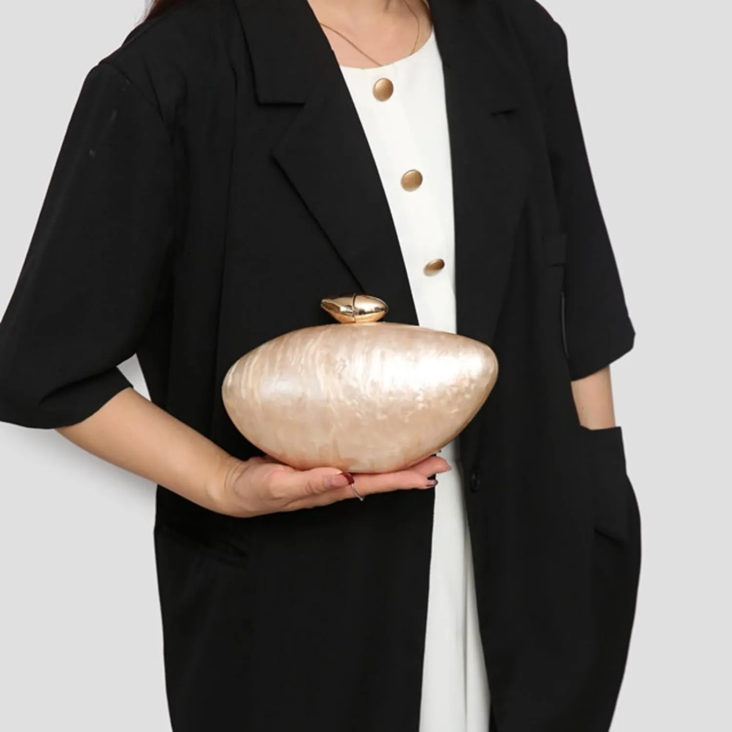 Evening Clutch Purse for Women, Trendy Acrylic Shiny Egg Handbag Cute Shell Shape Shoulder Bag Fashion Crossbody Bag