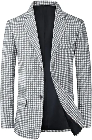 evzosrz Men's Houndstooth Blazers Classic Slim Fit Business Two Button Plaid Tuxedo Prom Wedding Groom Suits Jackets Coats