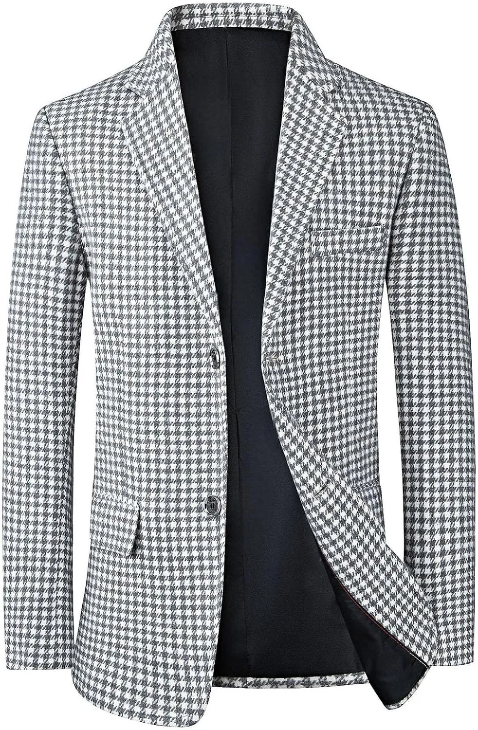 evzosrz Men's Houndstooth Blazers Classic Slim Fit Business Two Button Plaid Tuxedo Prom Wedding Groom Suits Jackets Coats