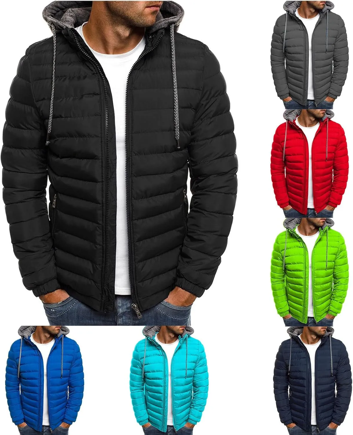 evzosrz Mens Zipper Jacket Warm Thick Leisure Cotton-padded Sweatshirt Long Sleeve Autumn Winter Hooded Coat with Pocket