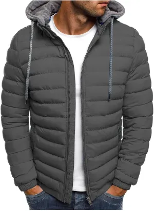 evzosrz Mens Zipper Jacket Warm Thick Leisure Cotton-padded Sweatshirt Long Sleeve Autumn Winter Hooded Coat with Pocket