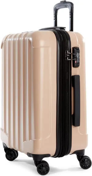 Expandable Hardside Carry On Luggage 22x14x9 Airline Approved Rolling Suitcase with Double Spinner Wheels, Ultra Light 21-Inch (Natural Beige)
