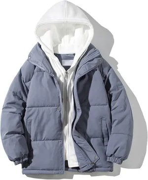 Fake Two Piece Men's Hooded Unisex Korean Cotton Padded Jacket Winter Warm Male Thicken Coats Solid Down Jacket