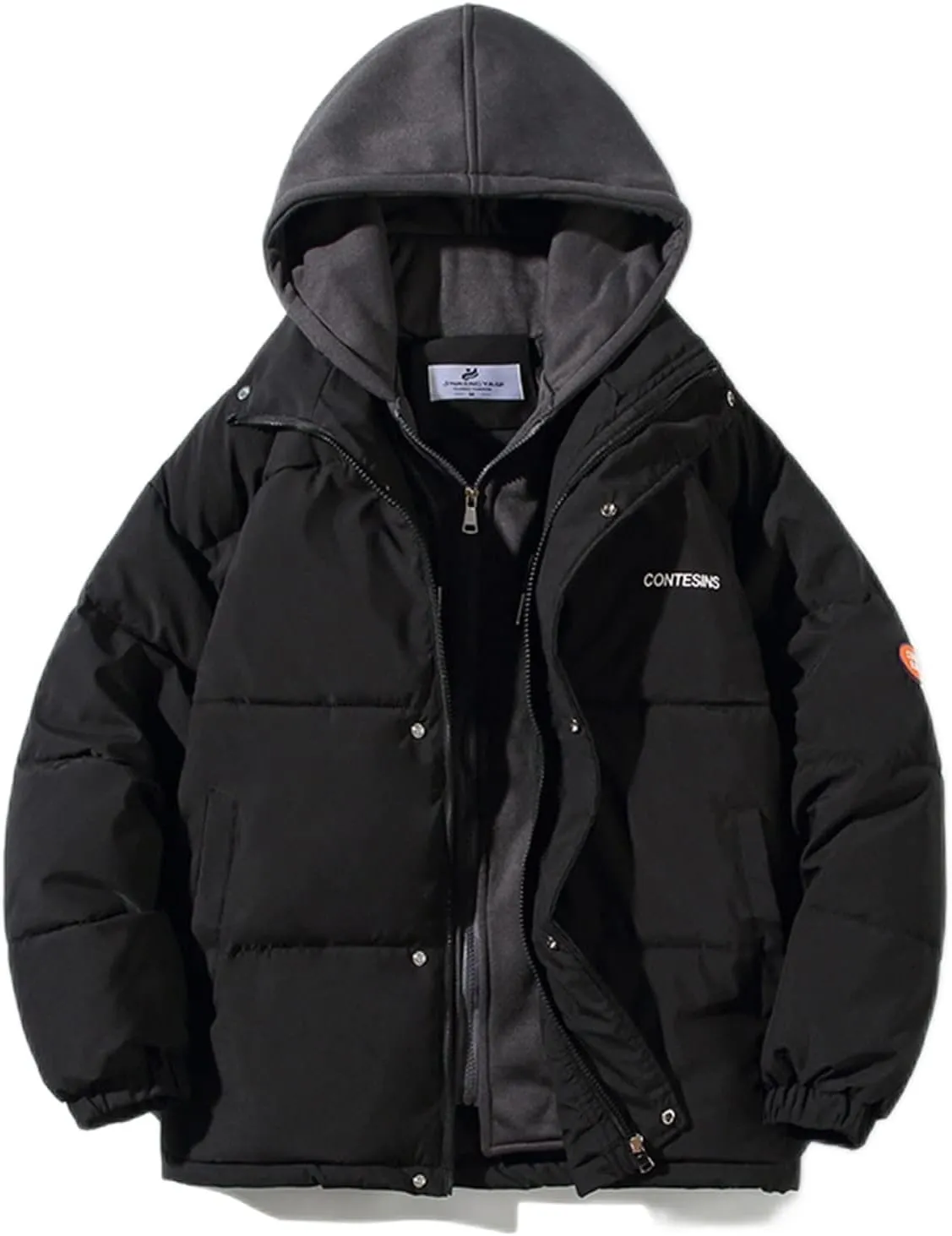 Fake Two Piece Men's Hooded Unisex Korean Cotton Padded Jacket Winter Warm Male Thicken Coats Solid Down Jacket