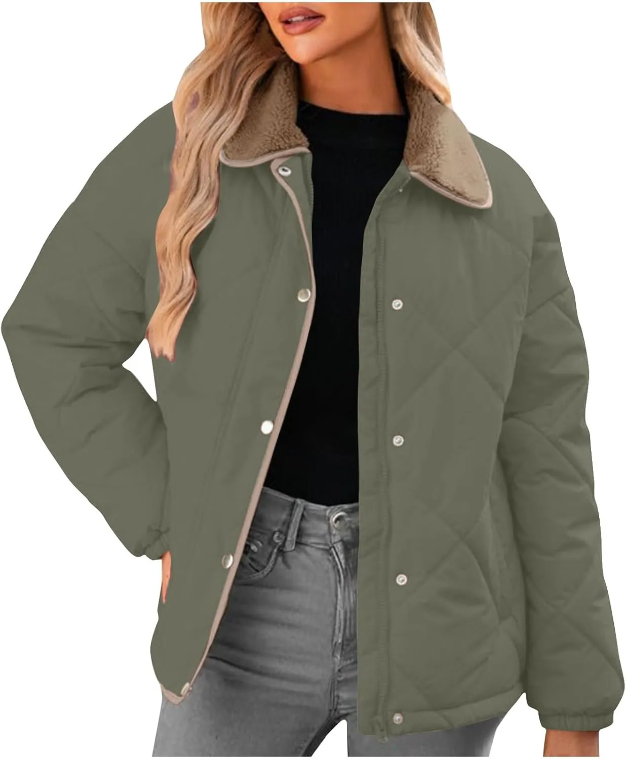 Fall Winter Jackets for Women 2024 Warm Quilted Jackets Lightweight Casual Puffer Jacket Padded Down Coat Outerwear
