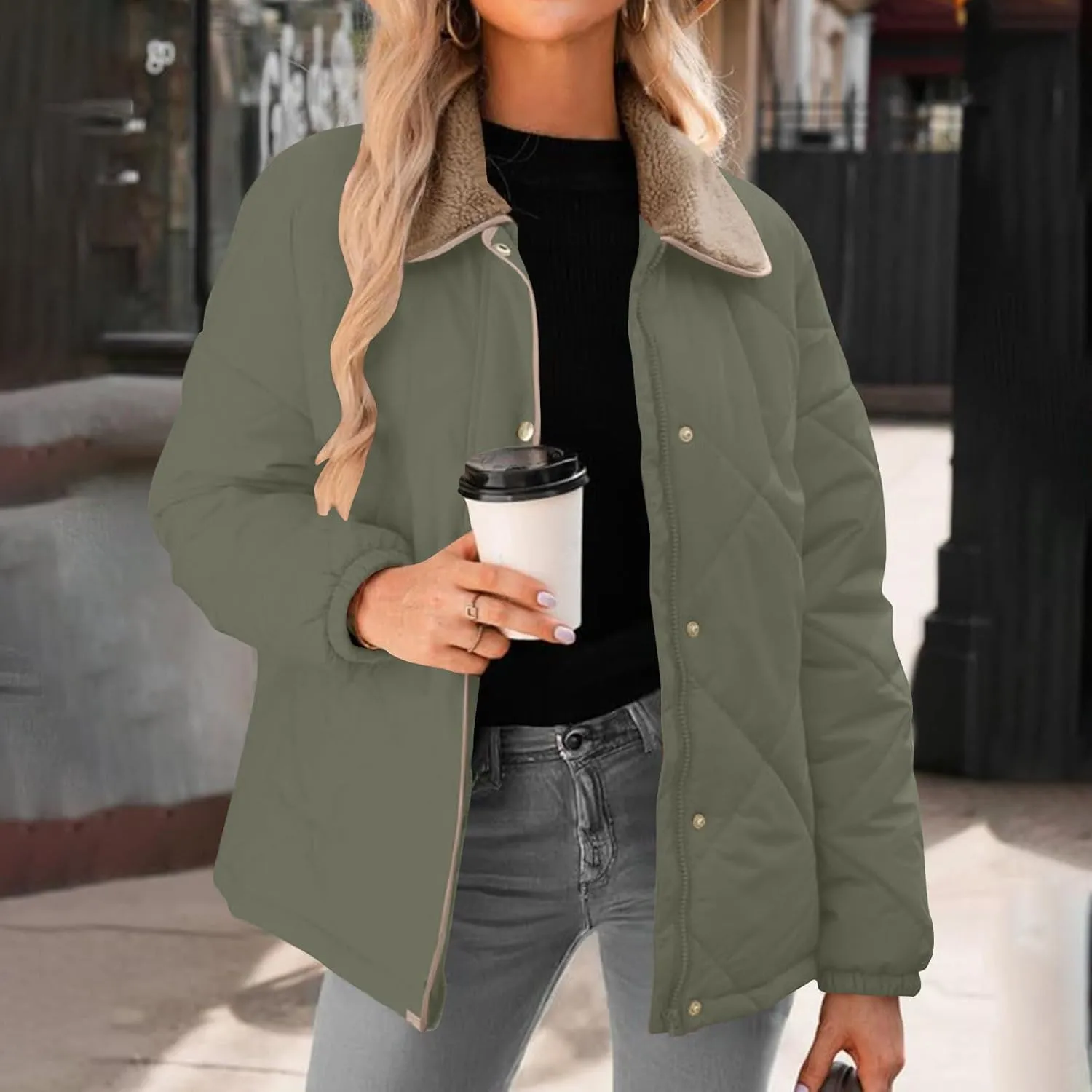 Fall Winter Jackets for Women 2024 Warm Quilted Jackets Lightweight Casual Puffer Jacket Padded Down Coat Outerwear